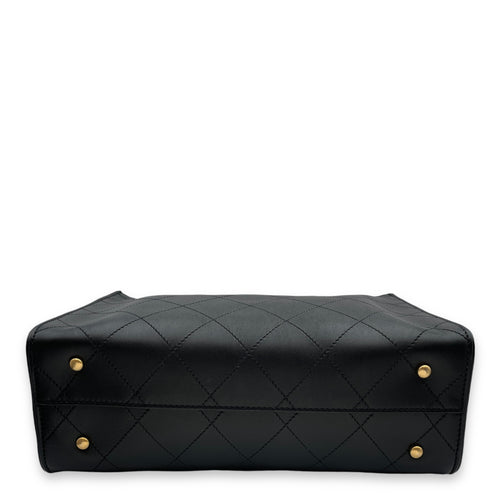 Season Quilted Black Tote Bag in Calfskin, Gold hardware