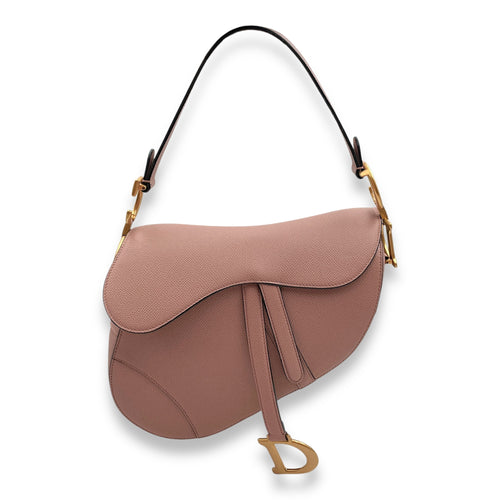 Saddle with long strap Medium Warm Taupe Shoulder Bag in Calfskin, Gold hardware