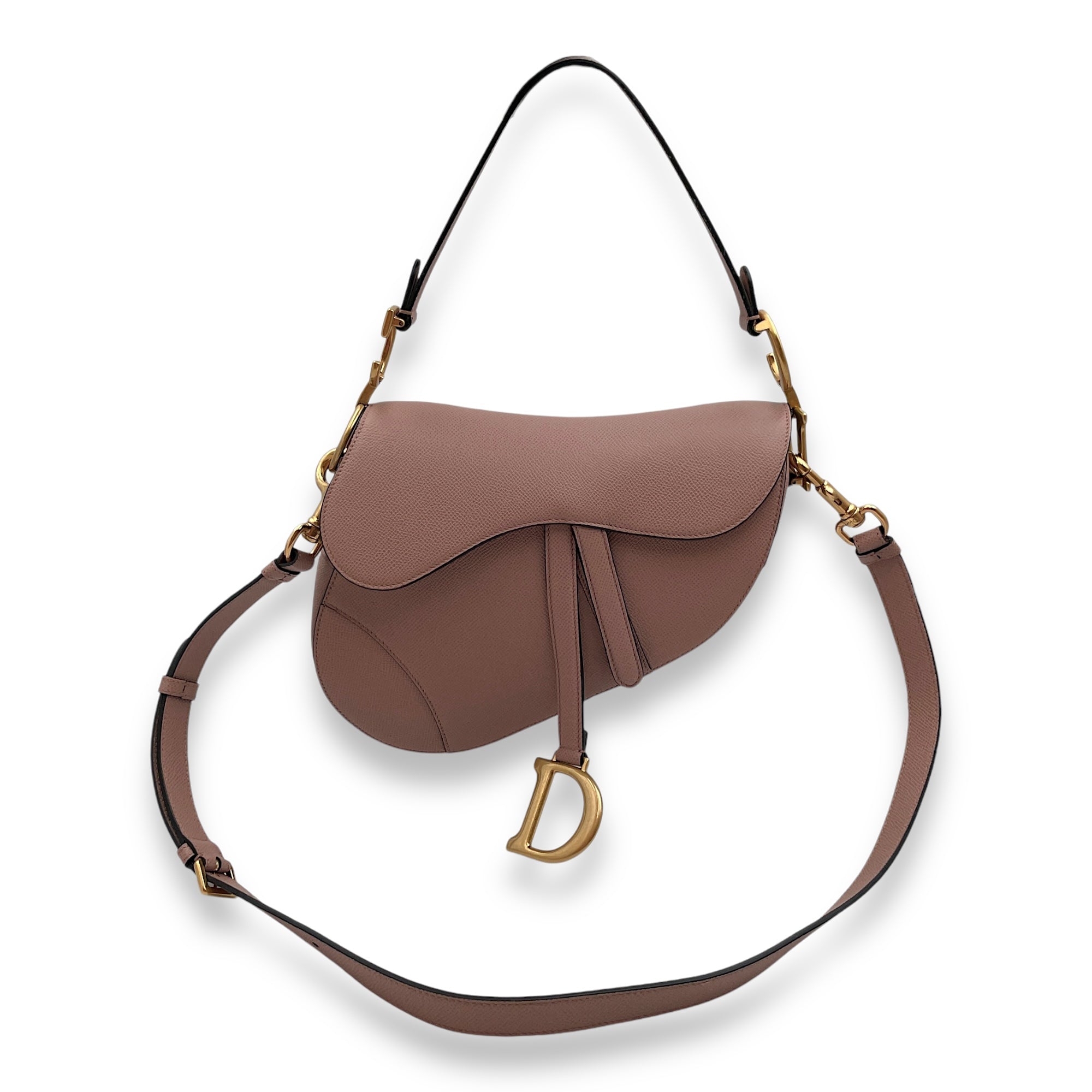 Saddle with long strap Medium Warm Taupe Shoulder Bag in Calfskin, Gold hardware