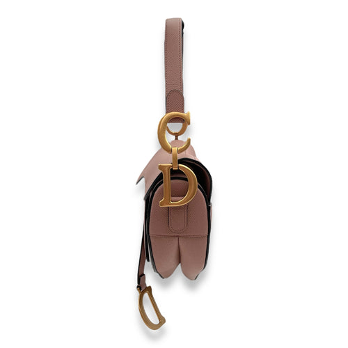 Saddle with long strap Medium Warm Taupe Shoulder Bag in Calfskin, Gold hardware