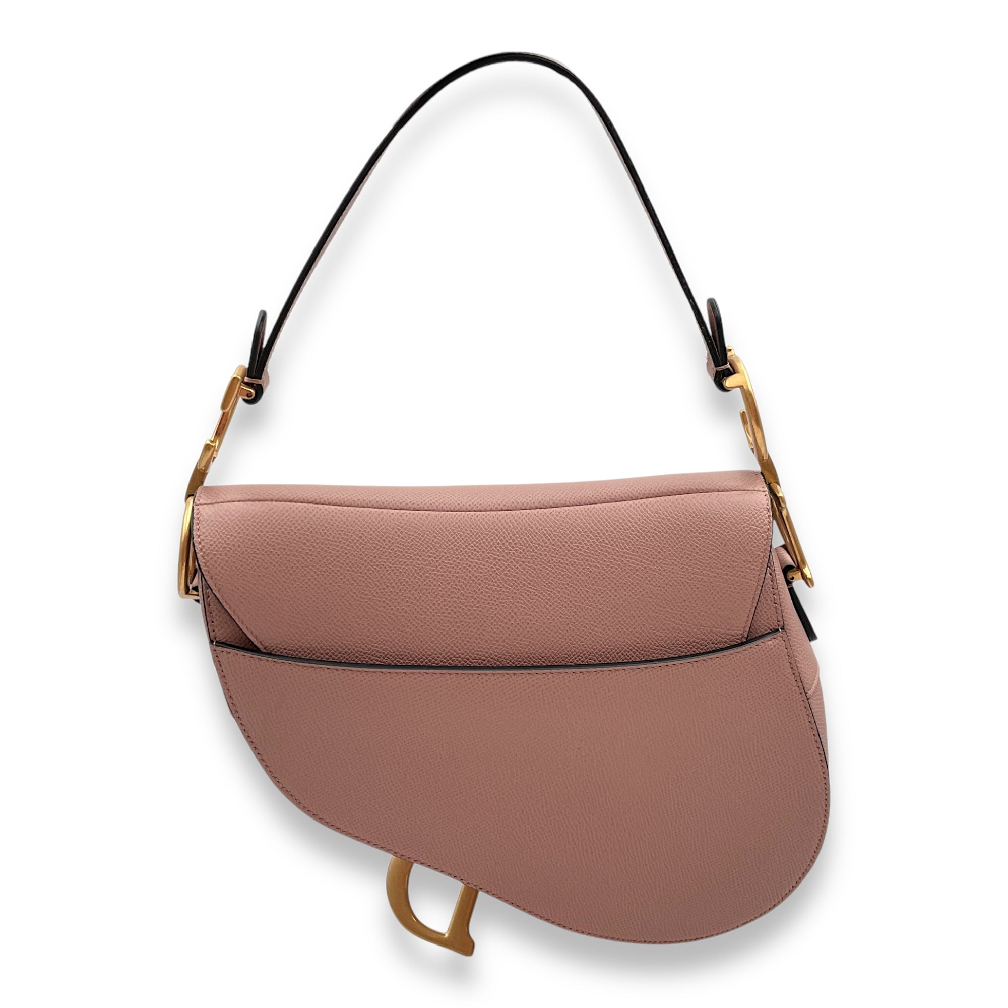 Saddle with long strap Medium Warm Taupe Shoulder Bag in Calfskin, Gold hardware