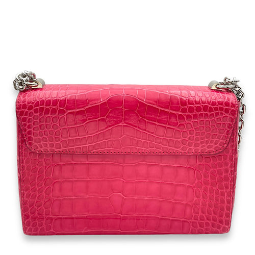 Twist MM Pink Crossbody Bag in Aligator/Chevre lining, Palladium hardware