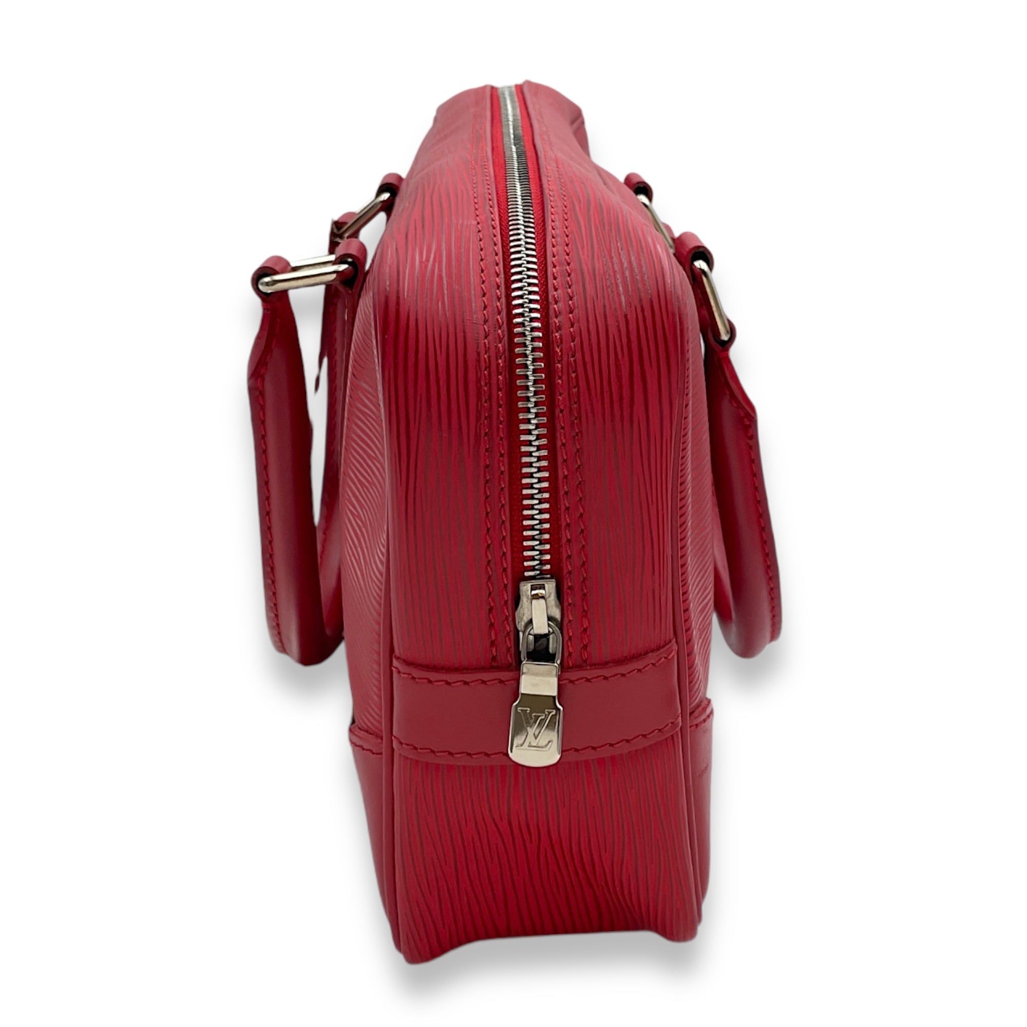 Carryall Red Top Handle Bag in Epi Leather, Palladium hardware