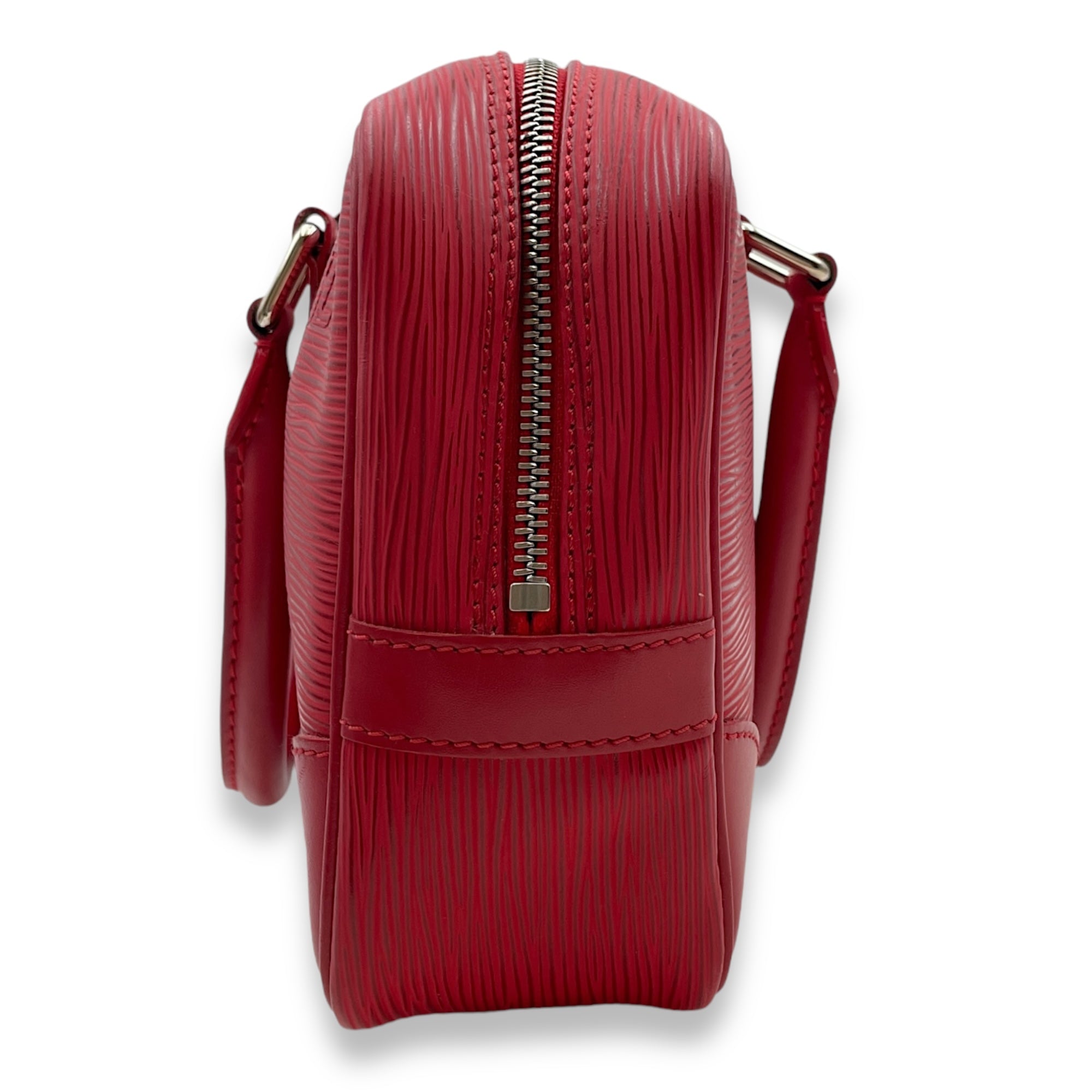 Carryall Red Top Handle Bag in Epi Leather, Palladium hardware