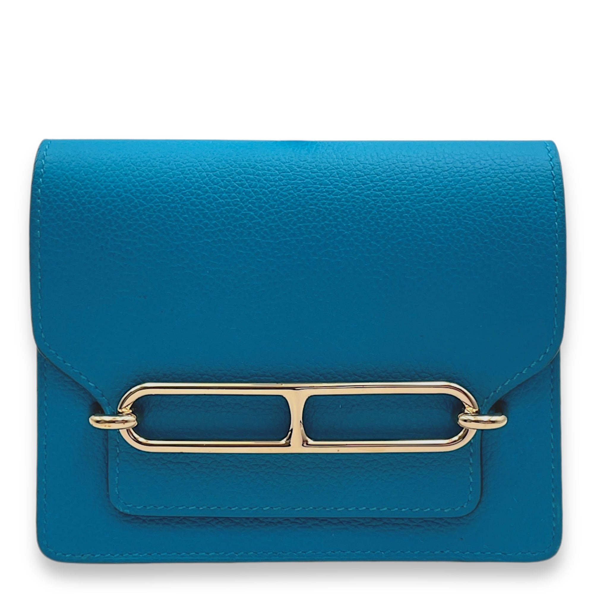 Roulis Slim Blue Frida/Rose Mexico Wallet in Evercolor, Permabrass hardware