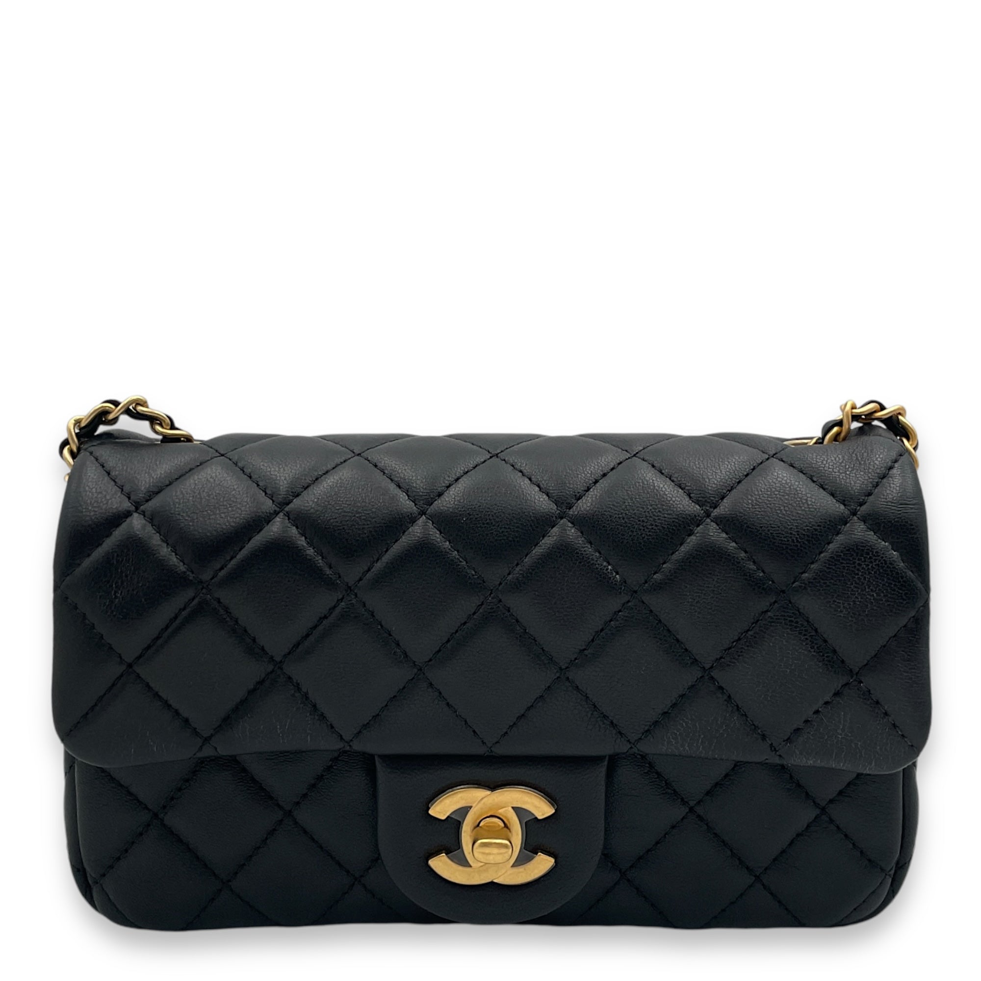 Pearl Crush Mini Rectangle Mini Black Crossbody Bag in Lambskin, Gold hardware