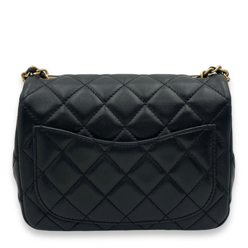 Pearl Crush Mini Square Mini Black Crossbody Bag in Lambskin, Gold hardware