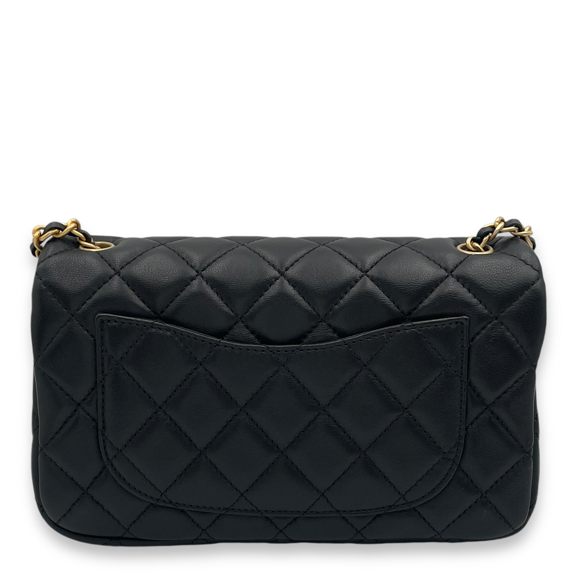 Pearl Crush Mini Rectangle Mini Black Crossbody Bag in Lambskin, Gold hardware