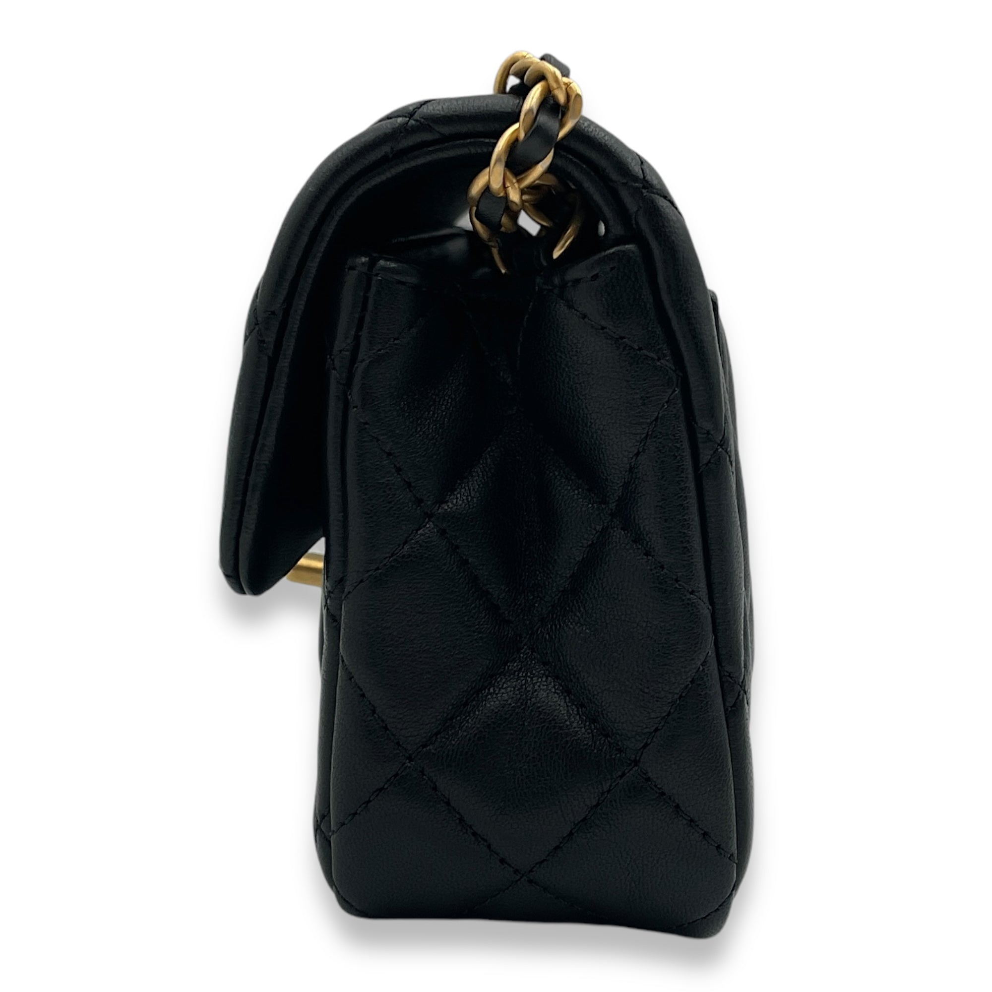 Pearl Crush Mini Rectangle Mini Black Crossbody Bag in Lambskin, Gold hardware