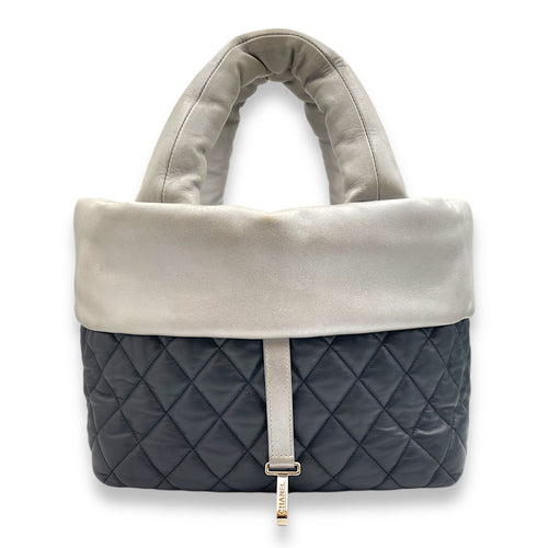 Reversible Quilted Coco Cocoon Grey/Navy Blue Top Handle Bag in Calfskin, Palladium hardware