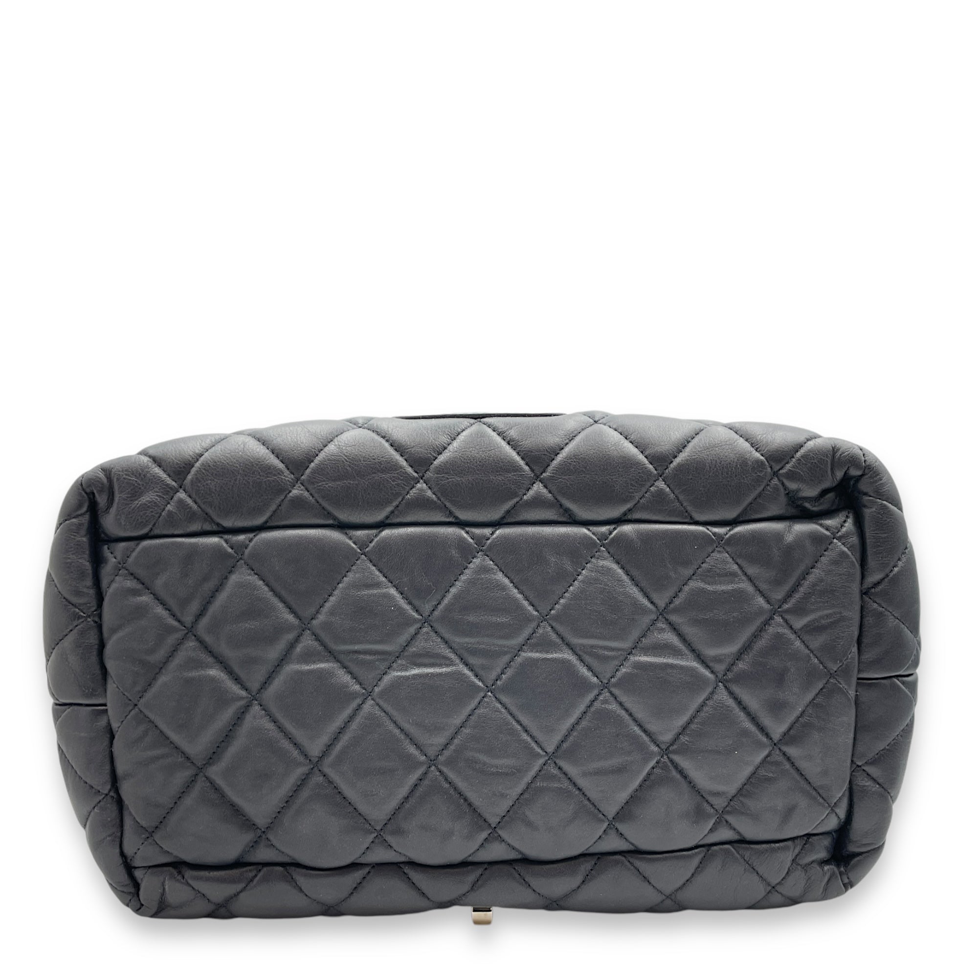 Reversible Quilted Coco Cocoon Grey/Navy Blue Top Handle Bag in Calfskin, Palladium hardware