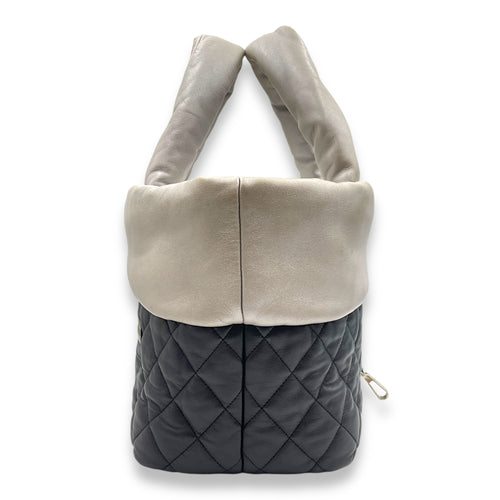 Reversible Quilted Coco Cocoon Grey/Navy Blue Top Handle Bag in Calfskin, Palladium hardware