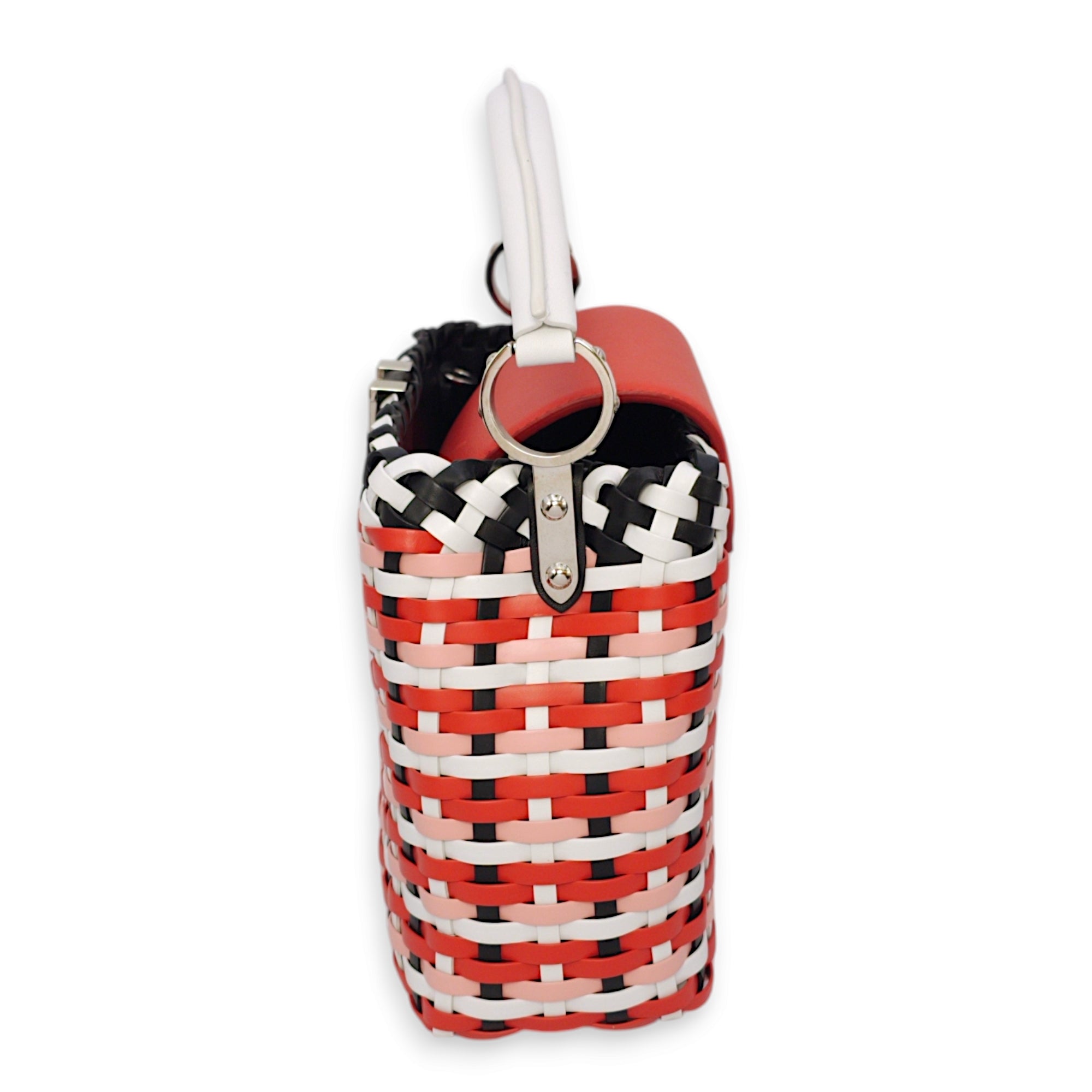 Capucines BB Red/White/Pink/Black Top Handle Bag in Braided Calf, Palladium hardware