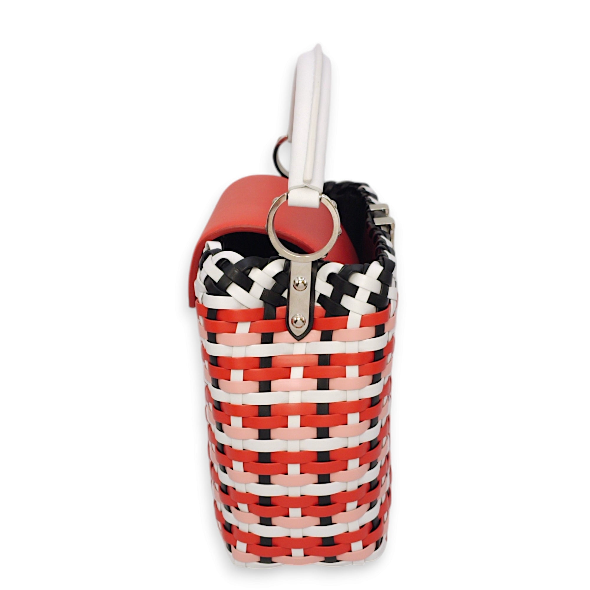 Capucines BB Red/White/Pink/Black Top Handle Bag in Braided Calf, Palladium hardware