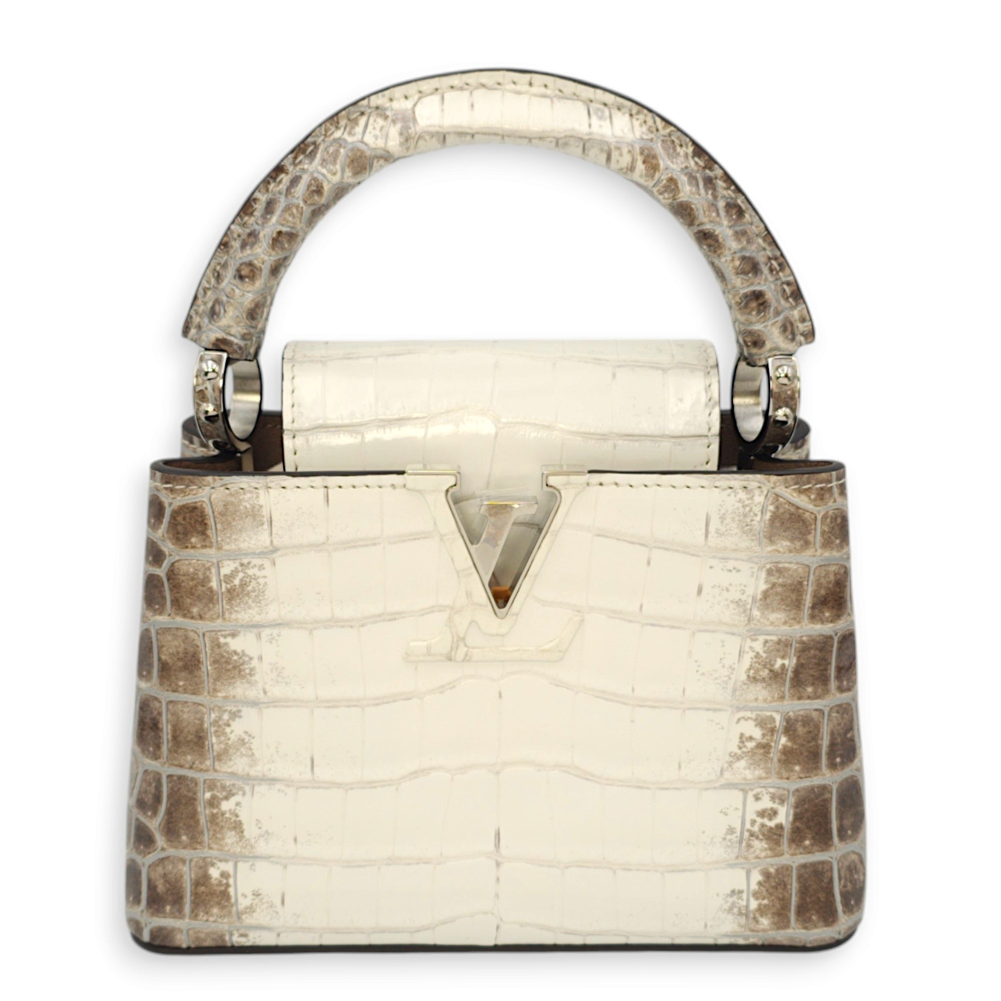 Capucines Mini Himalayan Top Handle Bag in Matte Niloticus, Palladium hardware