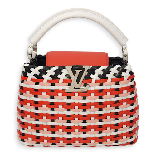 Capucines BB Red/White/Pink/Black Top Handle Bag in Braided Calf, Palladium hardware