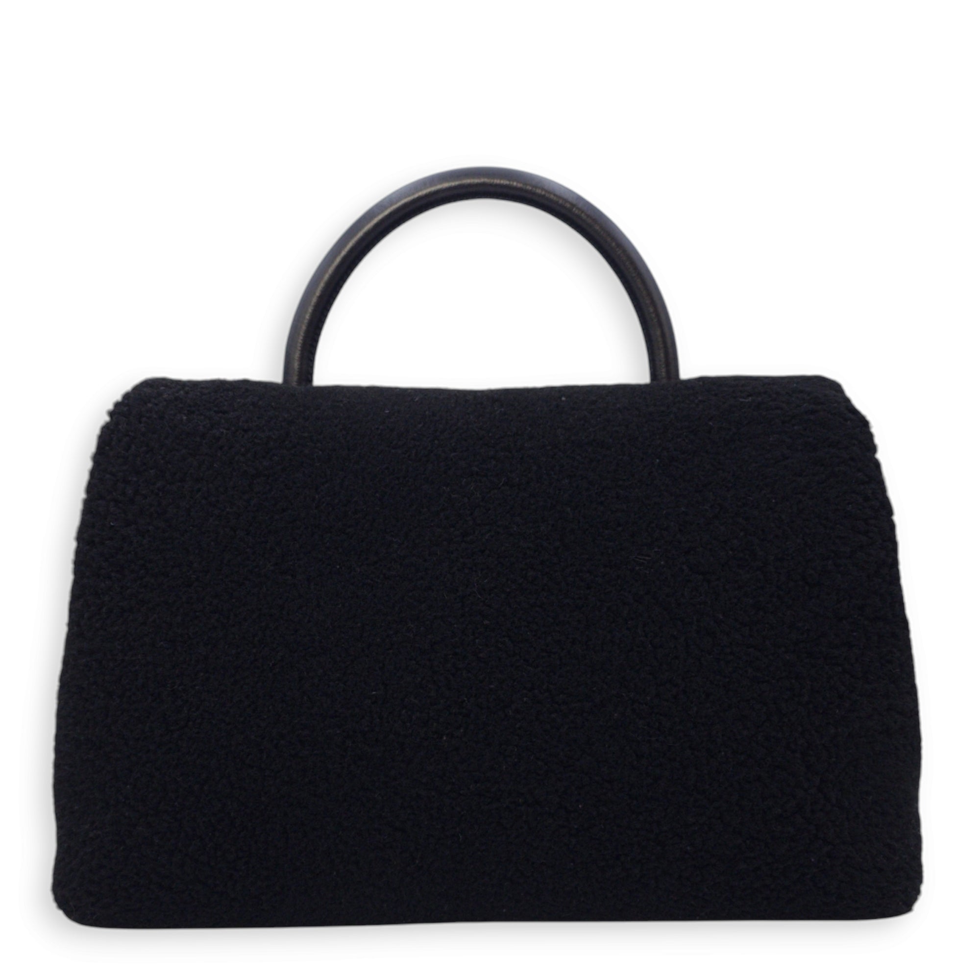 Coco Large Black Top Handle Bag in Shearling/lambskin, Gold hardware