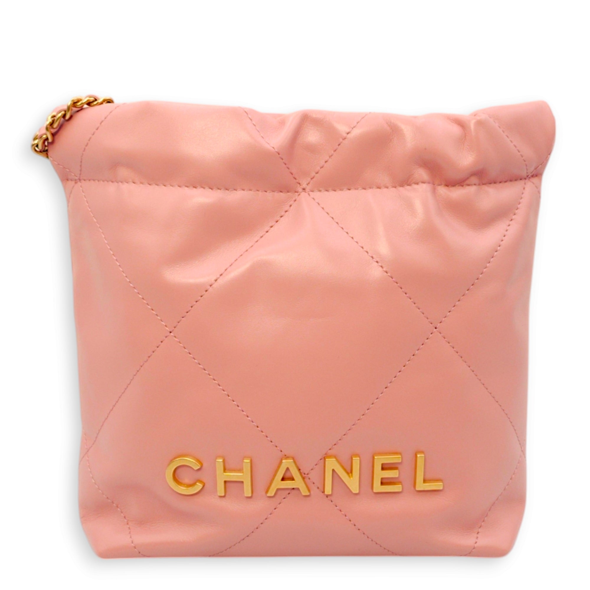 22 Mini Pink Crossbody Bag in Calfskin, Gold hardware