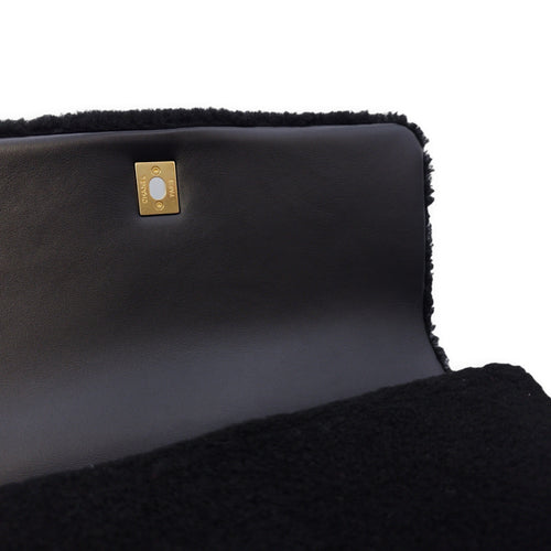 Coco Large Black Top Handle Bag in Shearling/lambskin, Gold hardware