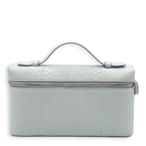 Extra Pocket L19 Light Blue Belle Crossbody Bag in Python Leather, Silver hardware