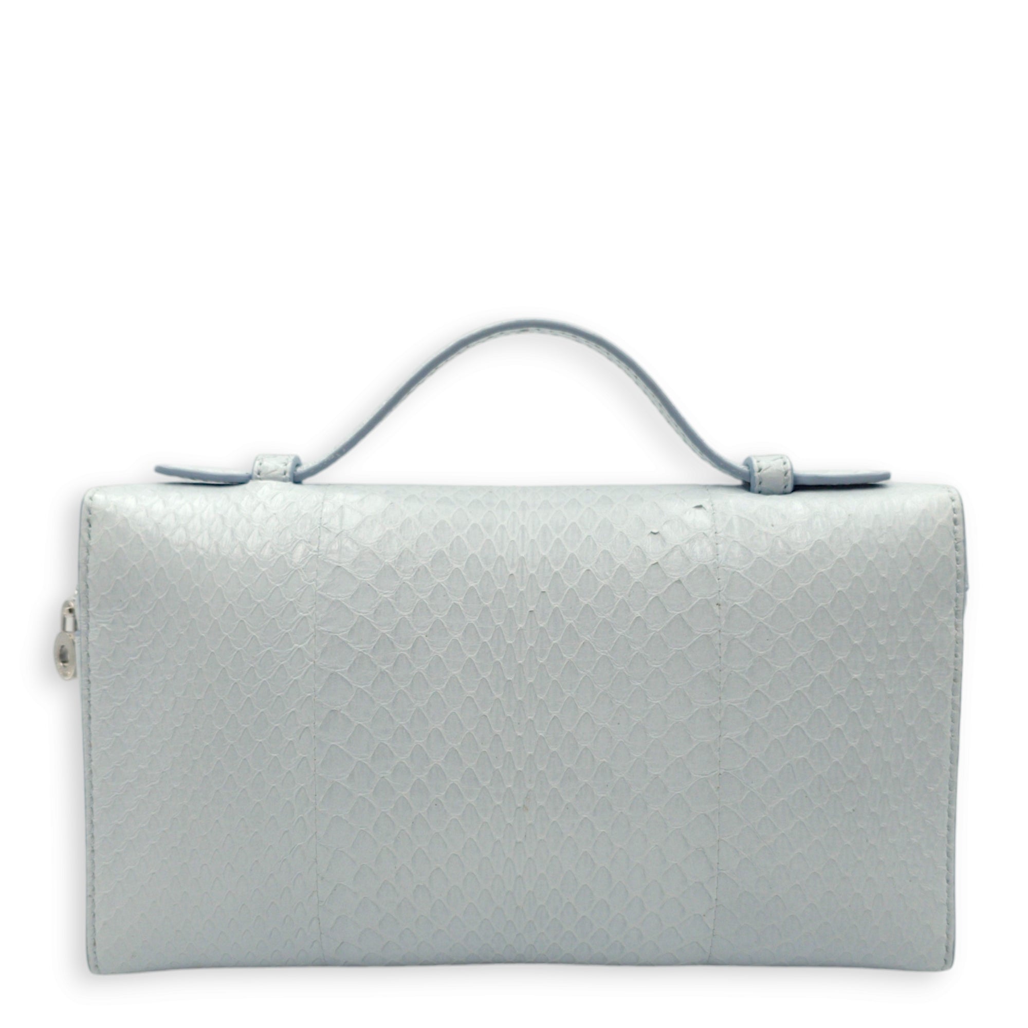 Extra Pocket L19 Light Blue Belle Crossbody Bag in Python Leather, Silver hardware