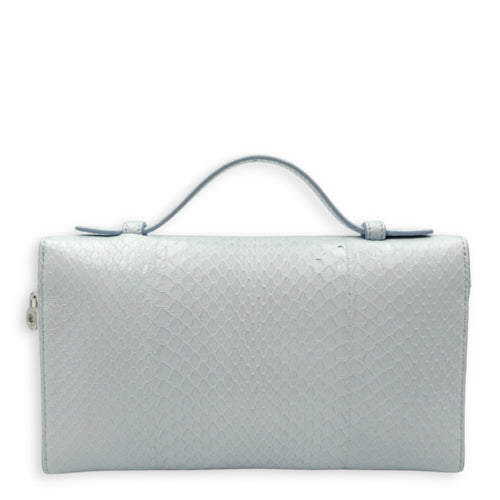 Extra Pocket L19 Light Blue Belle Crossbody Bag in Python Leather, Silver hardware