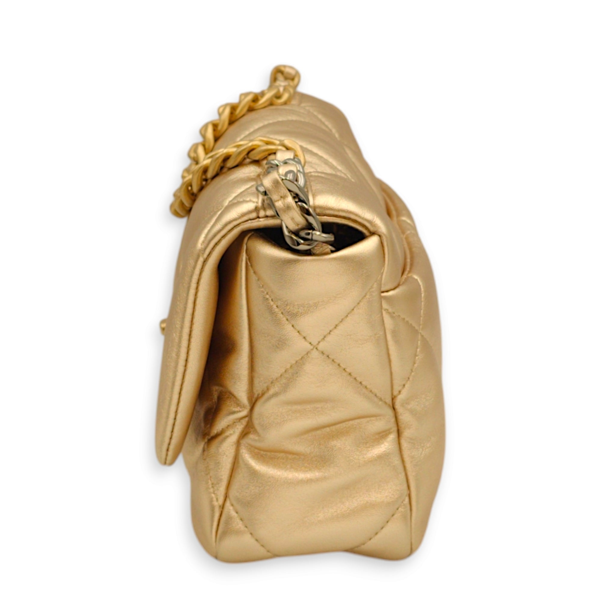 C19 Small Metallic Gold Crossbody Bag in Lambskin, 3-Tone hardware