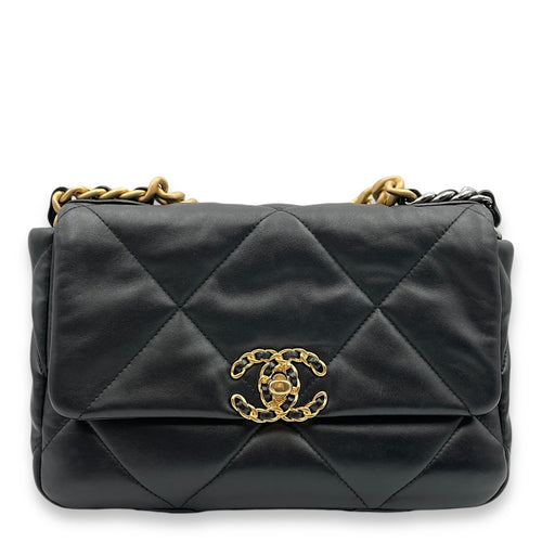 C19 Flap Small Black Crossbody Bag in Lambskin, 3-Tone hardware