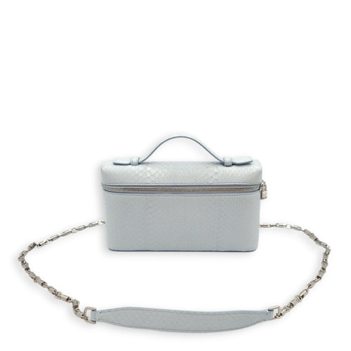 Extra Pocket L19 Light Blue Belle Crossbody Bag in Python Leather, Silver hardware