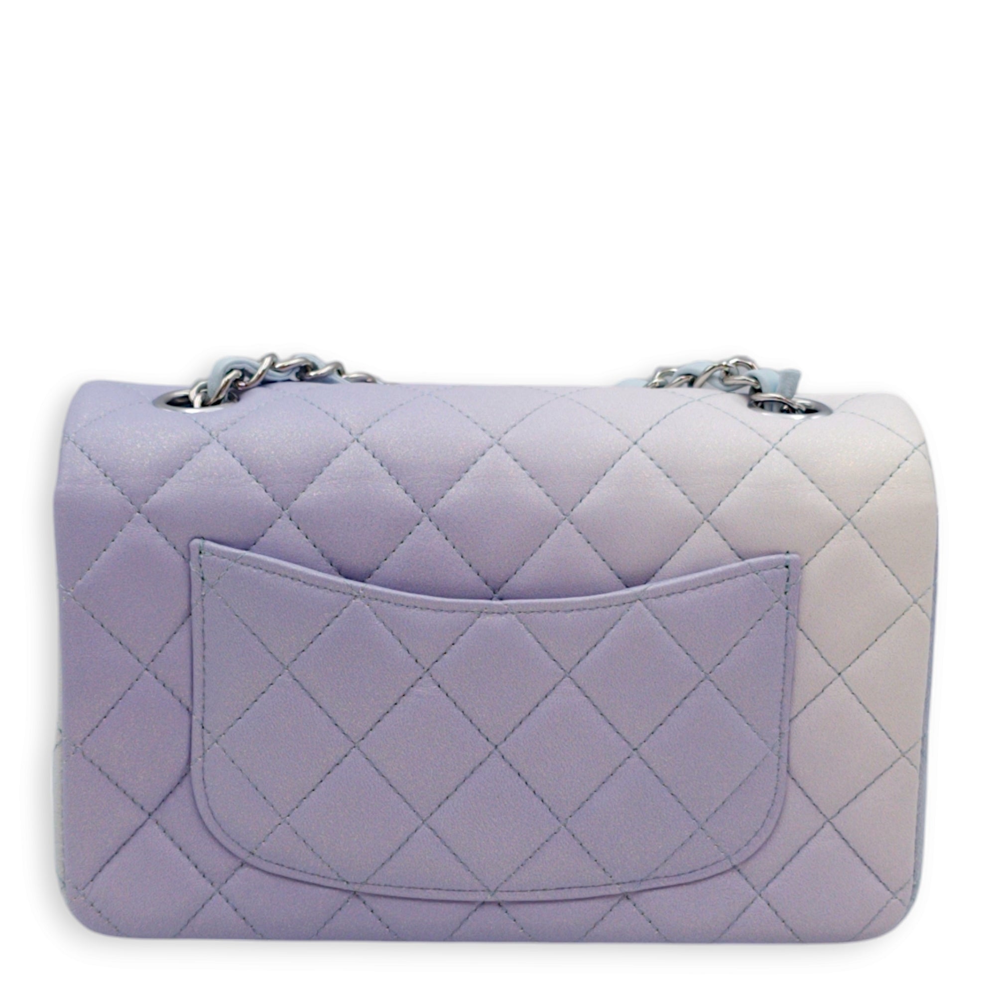 Classic Mini Rectangle Mini Pastel Purple,Blue, White Crossbody Bag in Shimmery Lambskin, Silver hardware