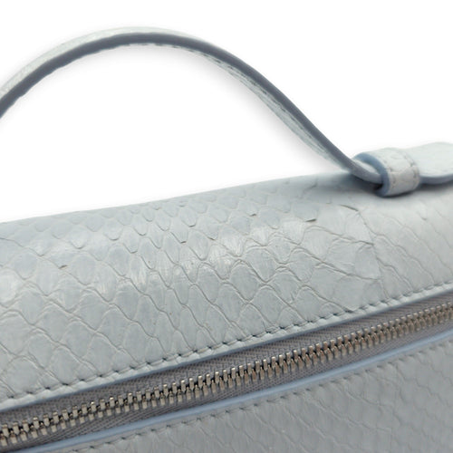 Extra Pocket L19 Light Blue Belle Crossbody Bag in Python Leather, Silver hardware