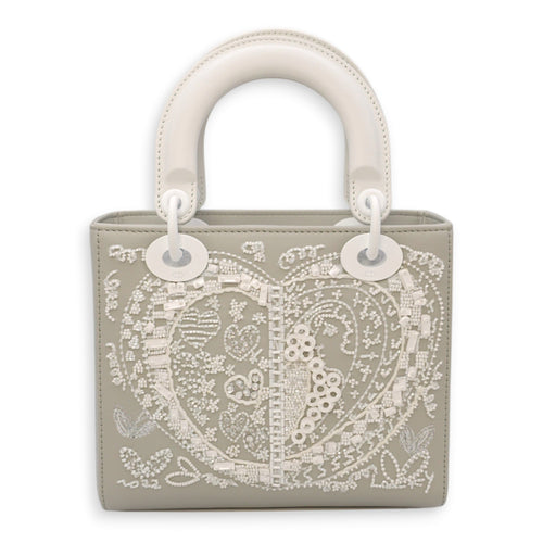 Lady Dior Flap - Lee Kun Yong Edition Small Grey, White Shoulder Bag in Calf, Sequins, Crystals, Beads, White powder coated hardware