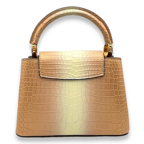 Capucines Mini Rosegold Top Handle Bag in Porosus crocodile, Gold hardware