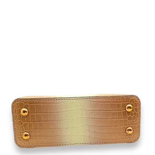 Capucines Mini Rosegold Top Handle Bag in Porosus crocodile, Gold hardware