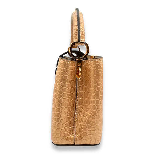 Capucines Mini Rosegold Top Handle Bag in Porosus crocodile, Gold hardware