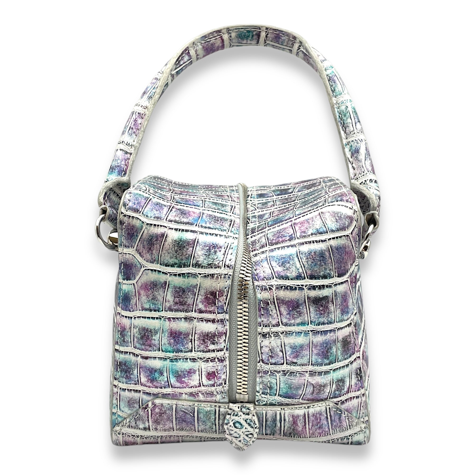 Square  PM Rainbow Top Handle Bag in Alligator Palladium hardware CL2406-3025 2