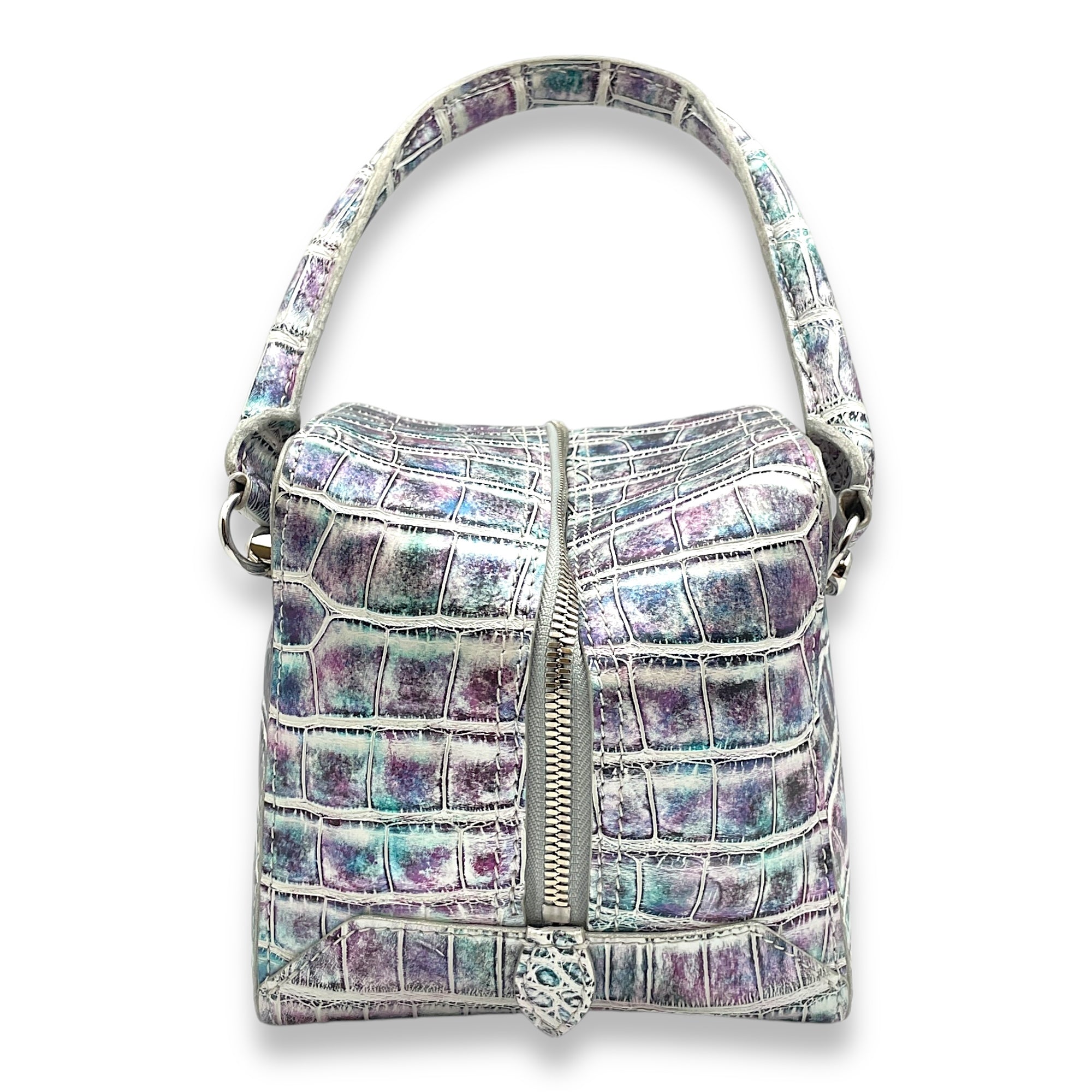 Square PM Rainbow Top Handle Bag in Alligator, Palladium hardware