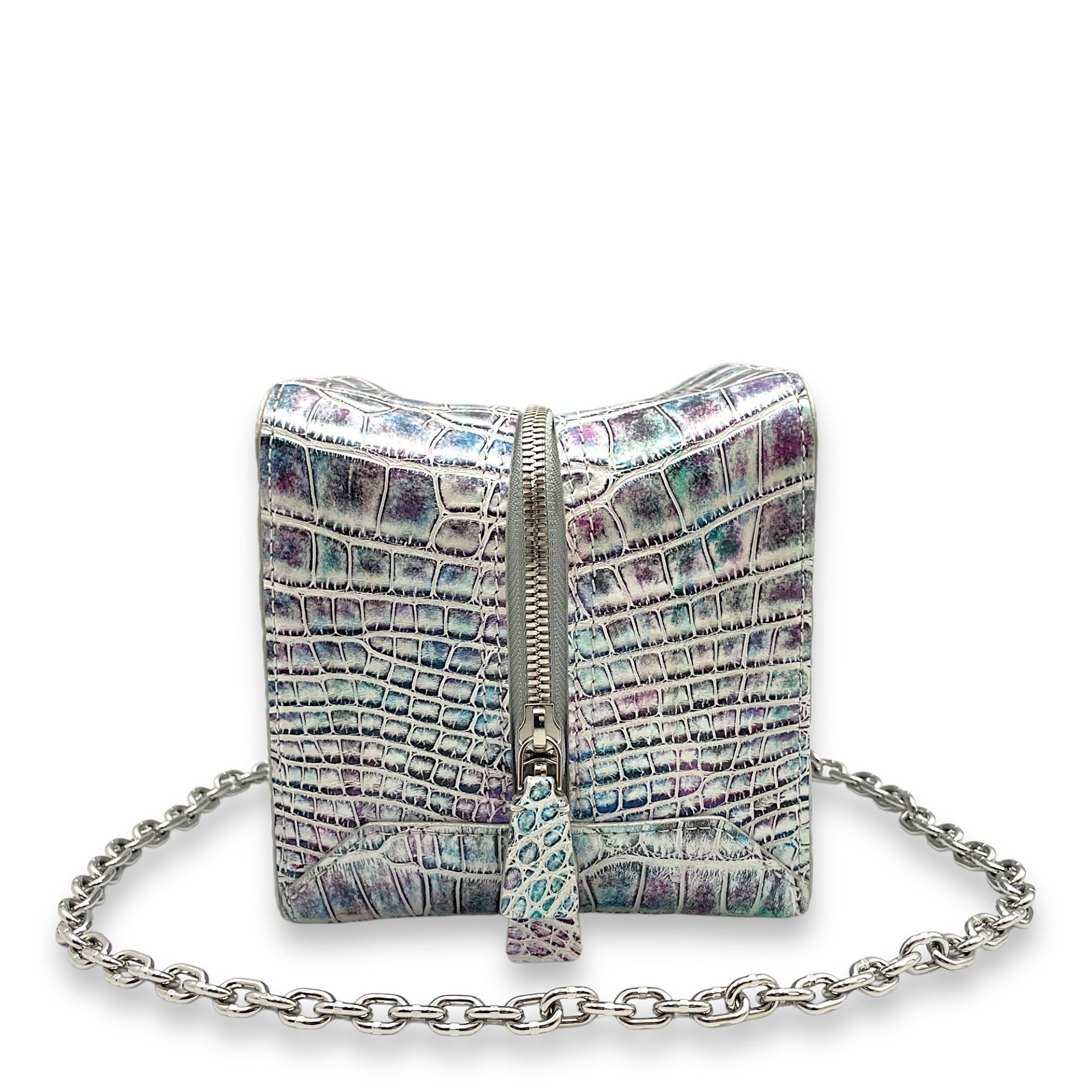Square  PM Rainbow Top Handle Bag in Alligator Palladium hardware CL2406-3025 7