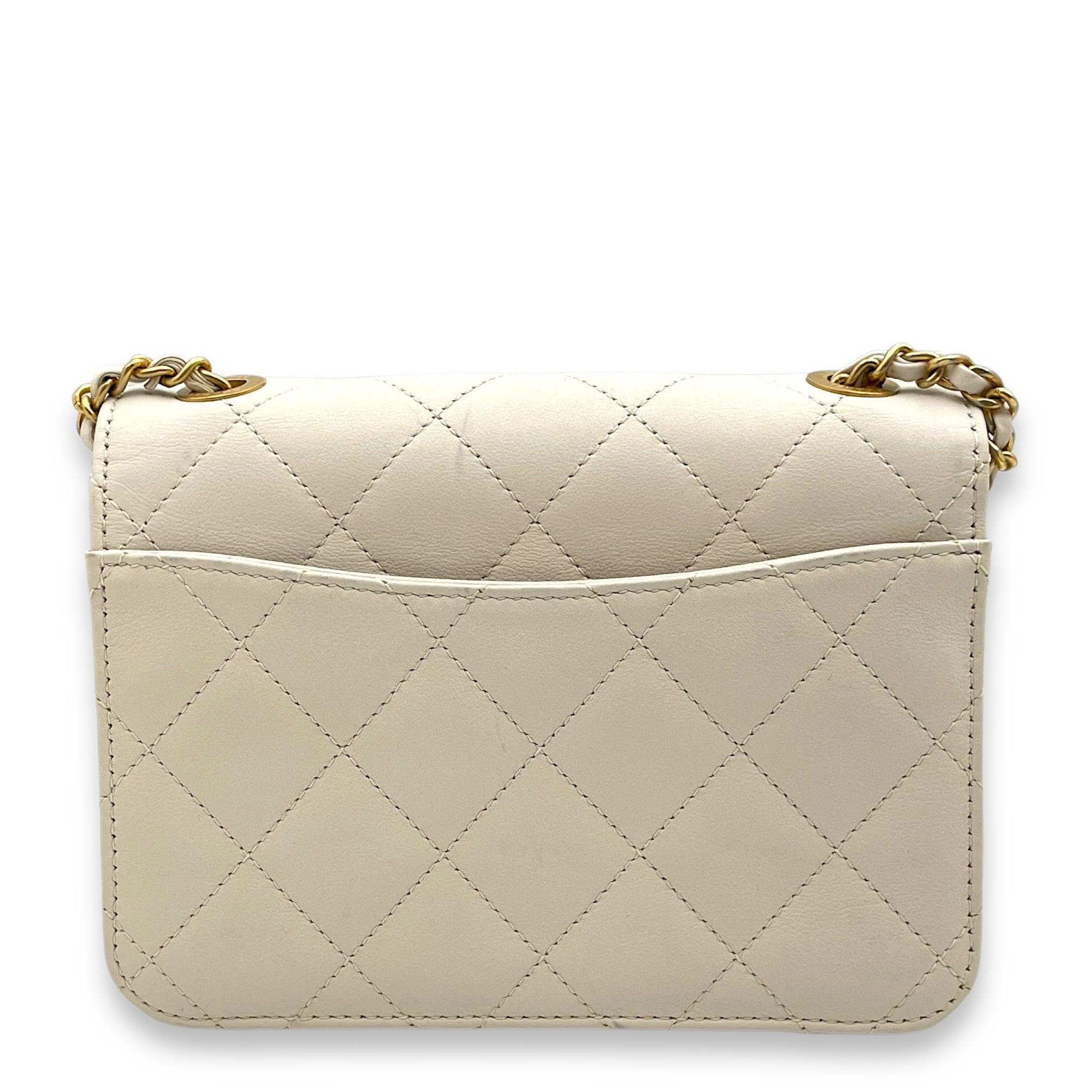 Seasonal Flap Off-white Crossbody Bag in Calfskin, Gold hardware