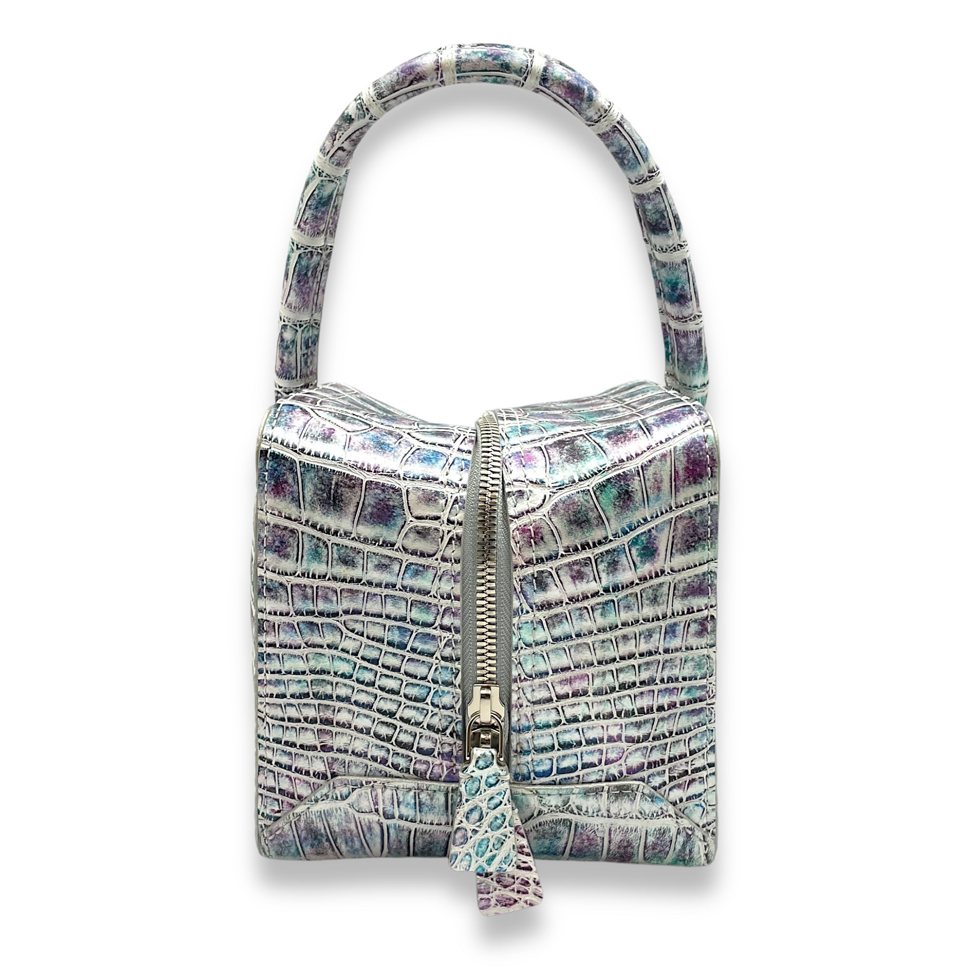 Square PM Rainbow Top Handle Bag in Alligator, Palladium hardware