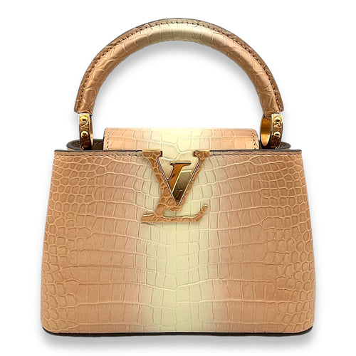 Capucines Mini Rosegold Top Handle Bag in Porosus crocodile, Gold hardware