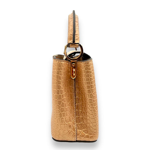 Capucines Mini Rosegold Top Handle Bag in Porosus crocodile, Gold hardware