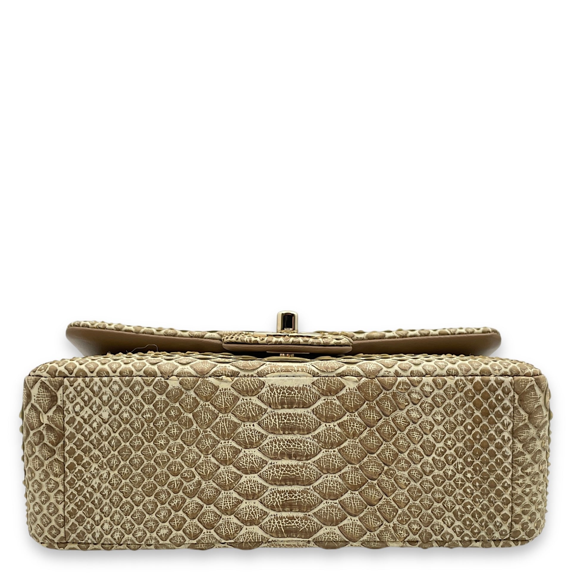 Seasonal Flap Mini Brown Crossbody Bag in Python/lambskin, Gold hardware