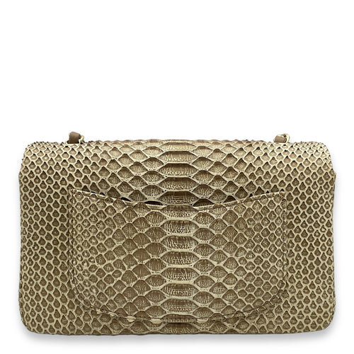 Seasonal Flap Mini Brown Crossbody Bag in Python/lambskin, Gold hardware