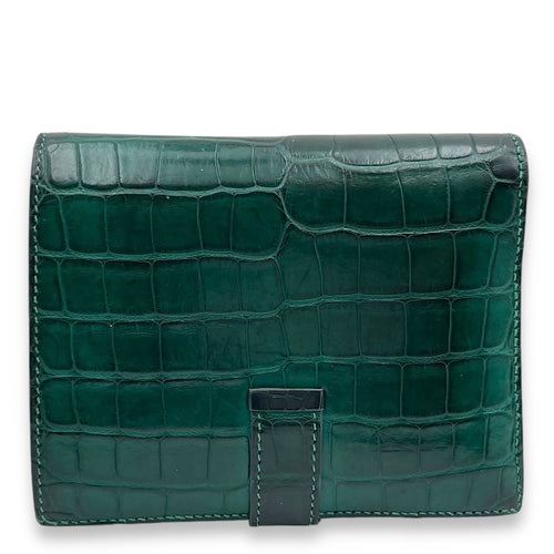 Bearn Compact Malachite Wallet in Matte Alligator, Gold hardware