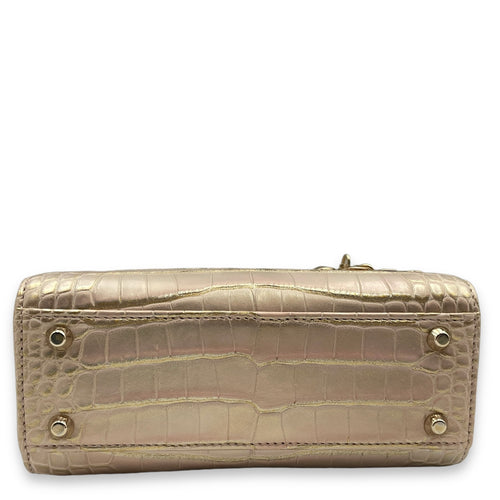 Lady Dior Flap Mini Iridescent Pink Crossbody Bag in Alligator, Gold hardware