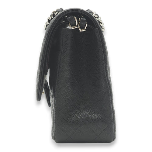 Classic Double Flap Jumbo Black Shoulder Bag in Caviar Leather, Palladium hardware