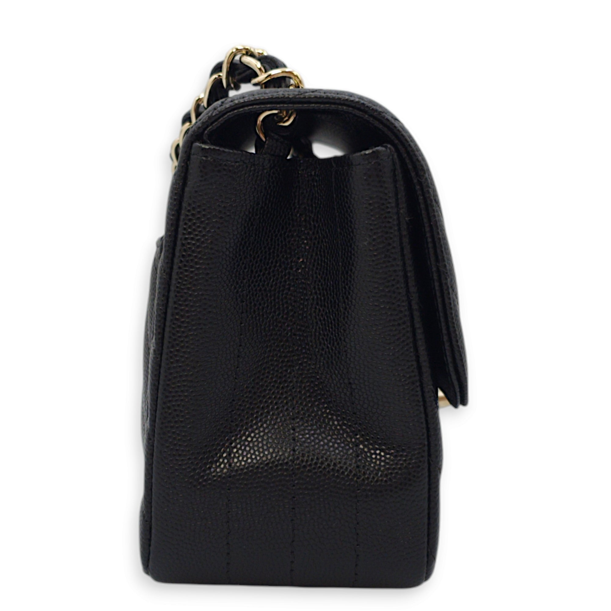 Chevron Square Mini Black Crossbody Bag in Caviar Leather, Gold hardware