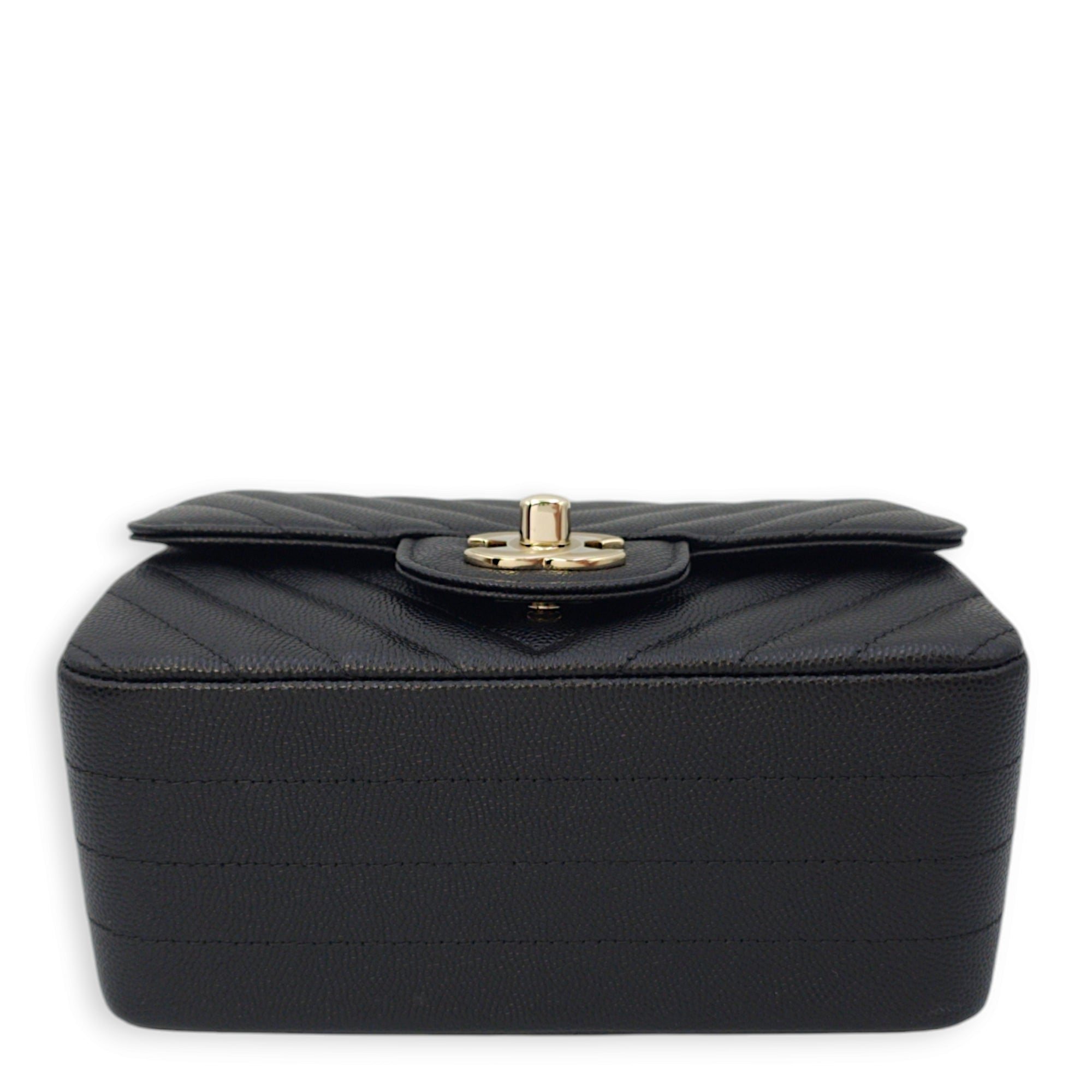 Chevron Square Mini Black Crossbody Bag in Caviar Leather, Gold hardware