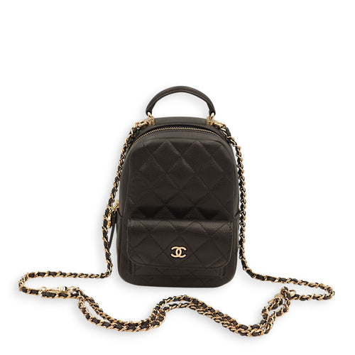 24C Mini Black Crossbody Bag in Caviar Leather, Gold hardware